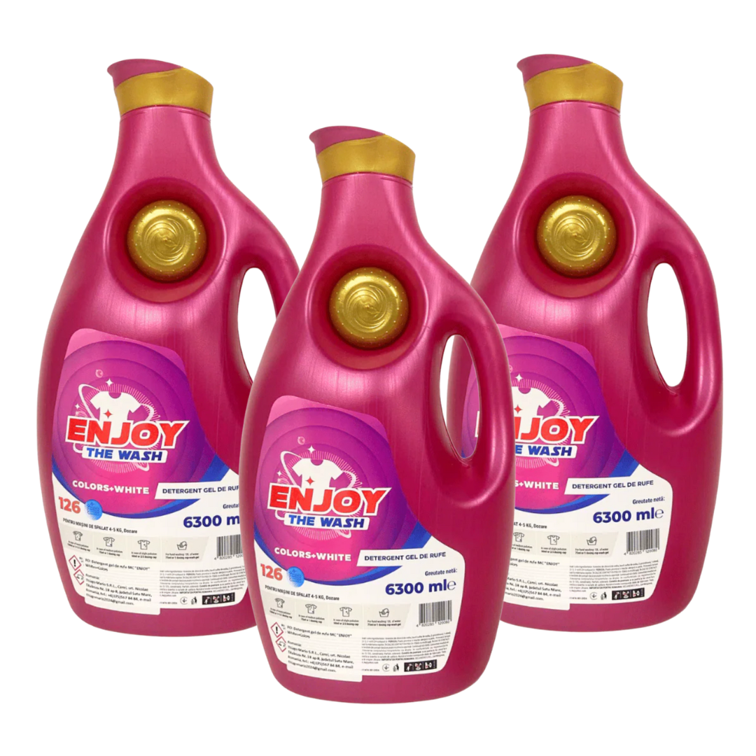 Pachet 3x Detergent Lichid Enjoy The Wash Colors + White 6.3L Detergent Gel de rufe