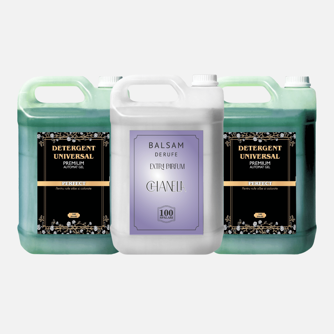 Pachetul cu 2x Detergent Universal Premium + 1x Balsam de rufe Chanela