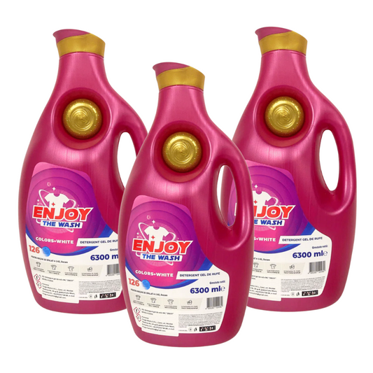 Pachet 3x Detergent Lichid Enjoy The Wash Colors + White 6.3L Detergent Gel de rufe
