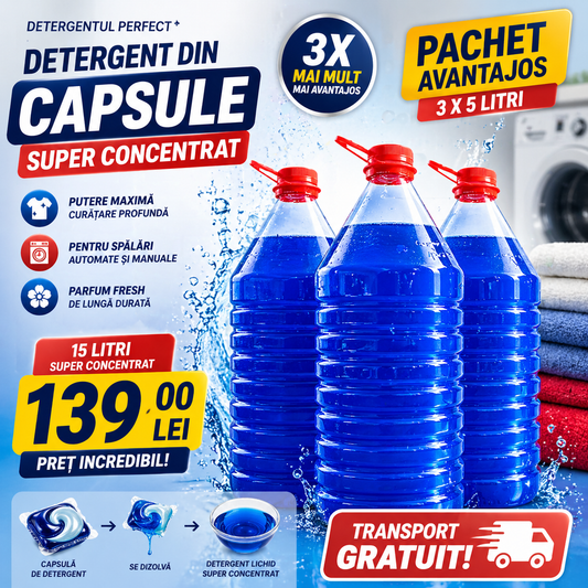 Pachet 3x Detergent din Capsule Super Concentrat (15 LITRI DE DETERGENT)